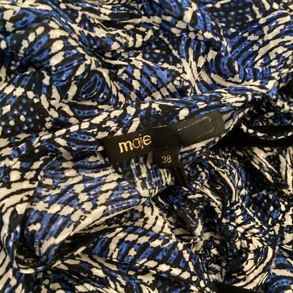 Maje Rufflani Ruffled 3/4 sleeve blue Midi Dress size 38 4/6 Medium - Picture 3 of 11